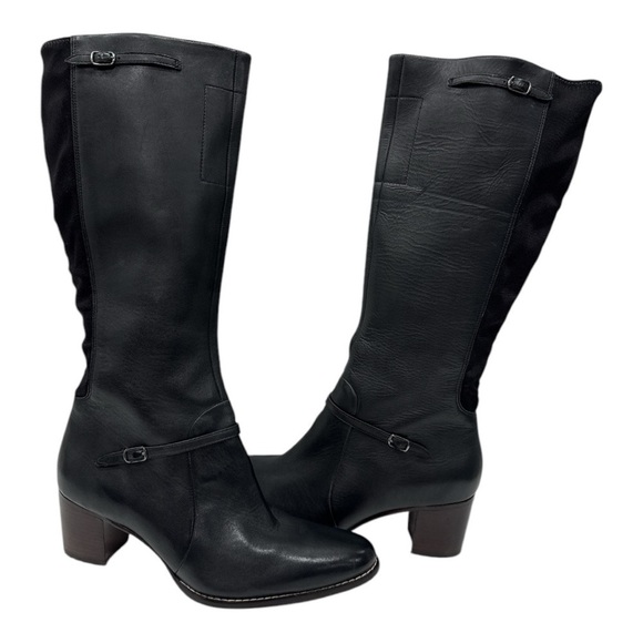 TIMBERLAND “TASA” Blk/Brn Zip LEATHER BOOTS Flex Comfort 2” Heel size 8 - Picture 10 of 10